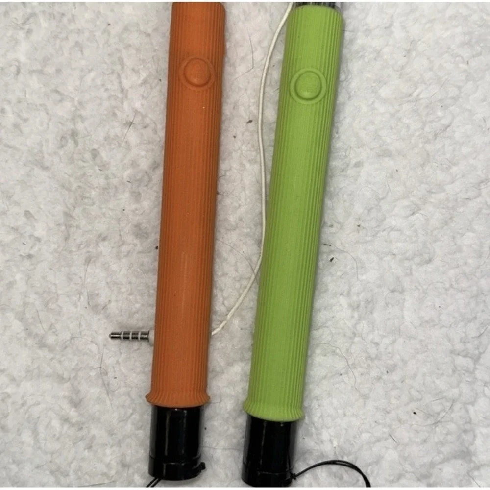 Funsparks Selfie Stick Set 2 Pk Orange Green Wired 3.5mm Jack Extendable Monopod